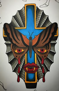 欧美十字架蝴蝶纹身图案手稿