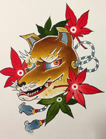 日式狐狸纹身图案手稿