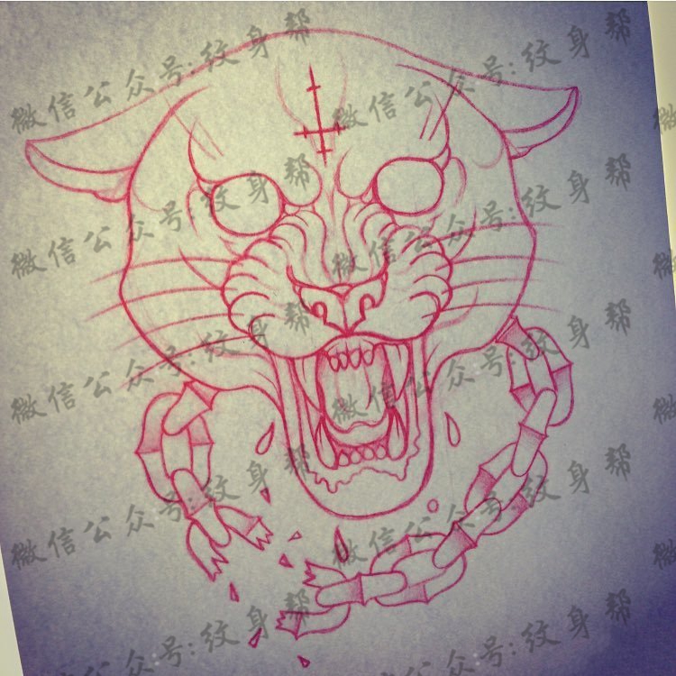 欧美豹子纹身图案手稿