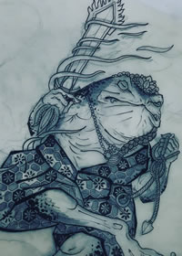 传统蛤蟆纹身图案手稿