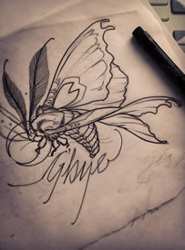 school飞蛾纹身图案手稿