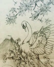传统天鹅纹身图案手稿