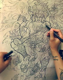 传统不动明王纹身图案手稿