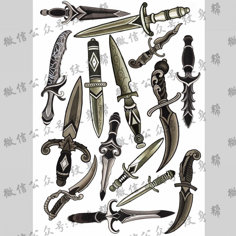 匕首纹身图案手稿
