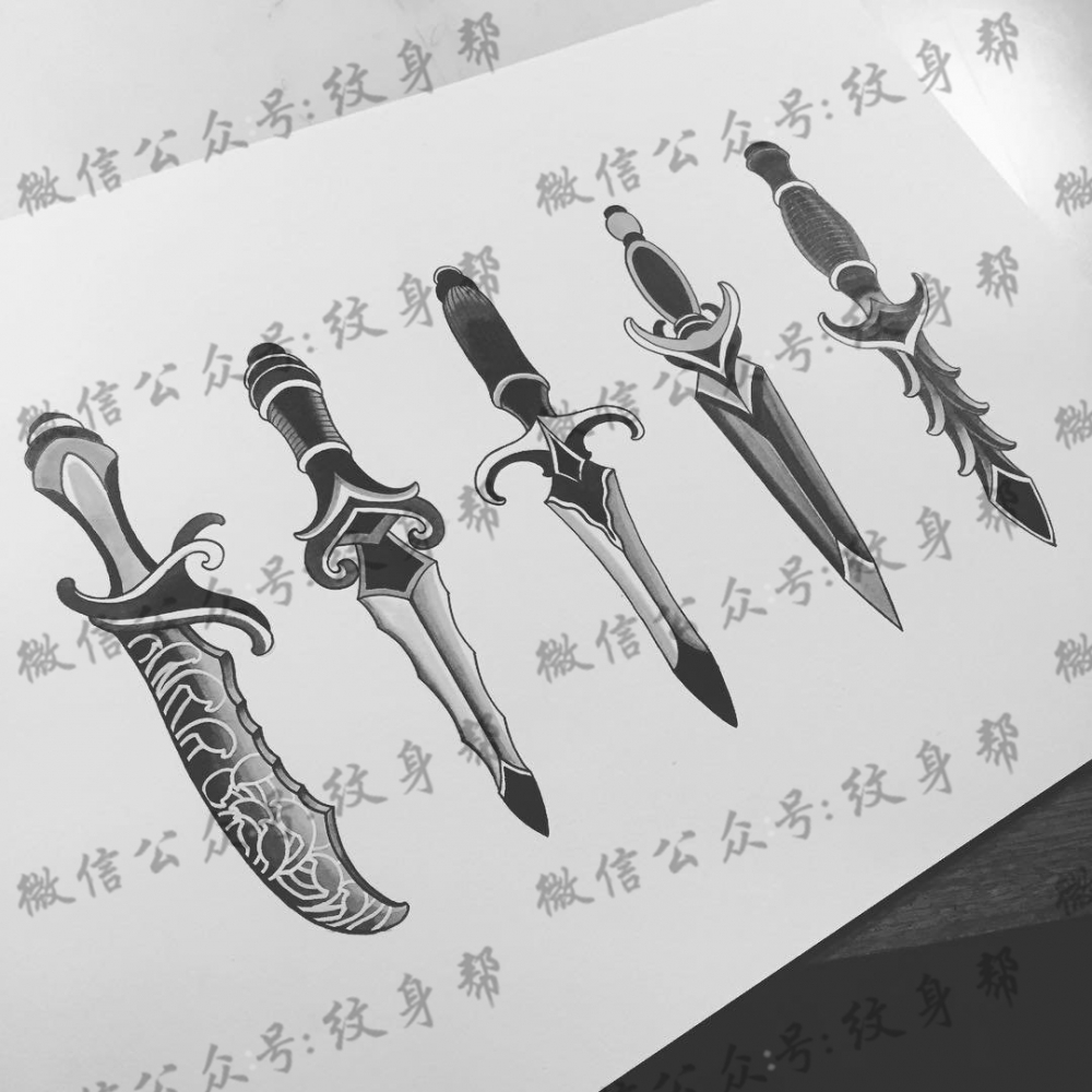 匕首纹身图案手稿