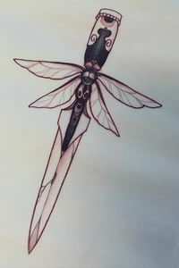 蜻蜓匕首纹身图案手稿