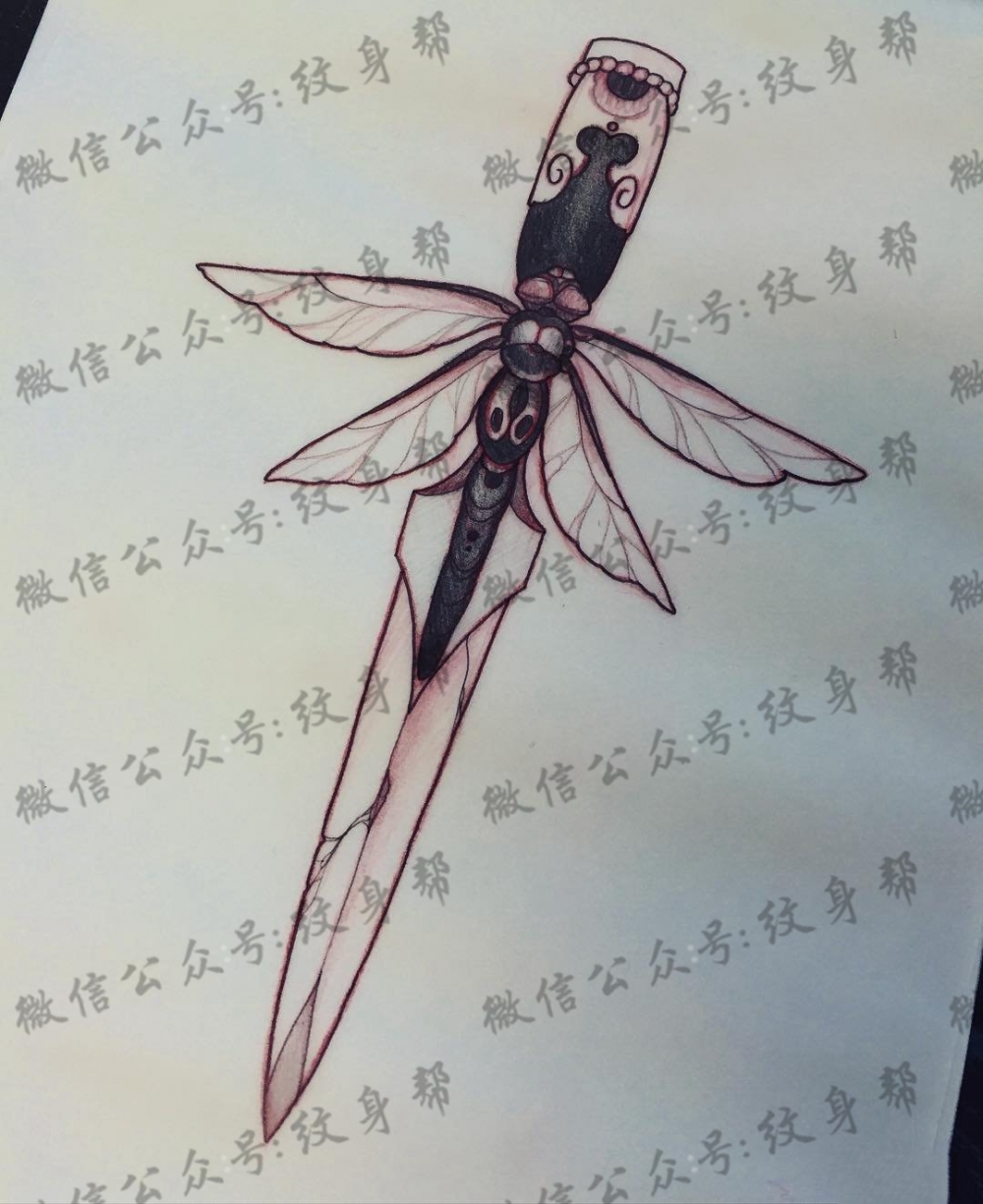 蜻蜓匕首纹身图案手稿