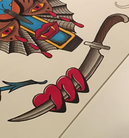 匕首爱心纹身图案手稿