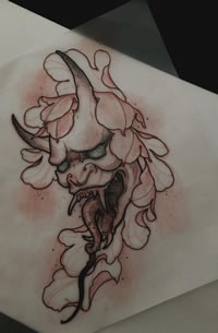 传统般若牡丹纹身图案手稿