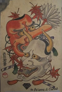 日式传统般若天狗纹身图案手稿