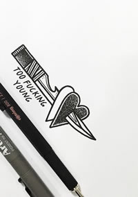 卡通刀爱心点刺纹身图案手稿