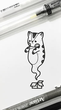 卡通猫纹身图案手稿