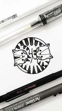 卡通可爱小清新猫纹身图案手稿