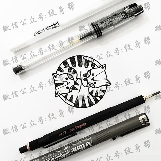 卡通可爱小清新猫纹身图案手稿