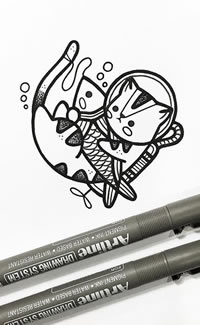 小清新猫鱼纹身图案手稿