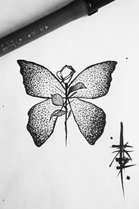 school点刺蝴蝶纹身图案手稿
