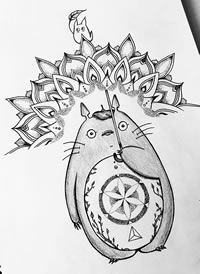 卡通龙猫tattoo纹身图案手稿