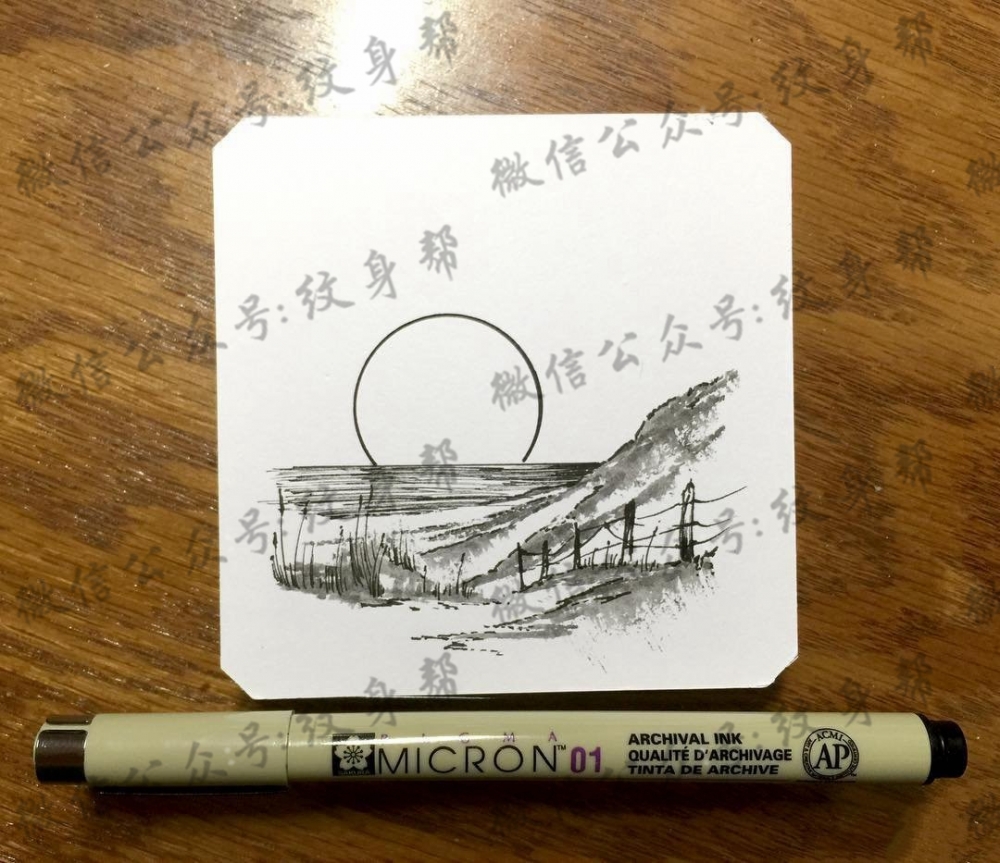 小清新风景纹身图案手稿