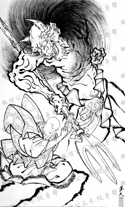 传统人物线稿_一组9张优秀的传统人物纹身手稿图案