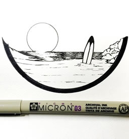 几何线条海滩风景纹身图案手稿