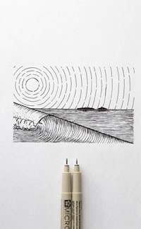 线条大海纹身图案手稿