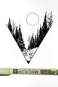 几何树林风景纹身图案手稿