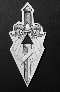 点刺上帝之眼匕首几何线条纹身图案手稿