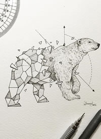 北极熊点刺几何线条纹身图案手稿