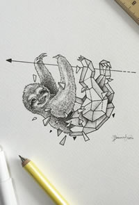 树懒点刺几何线条纹身图案手稿