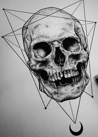 欧美骷髅点刺几何纹身图案手稿