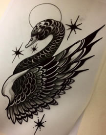 欧美暗黑系天鹅纹身图案手稿