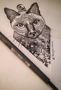 欧美点刺猫纹身图案手稿