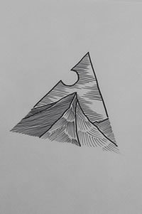 小清新简单线条山脉纹身图案手稿