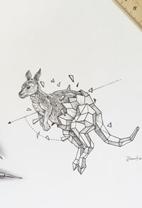 袋鼠点刺几何线条纹身图案手稿