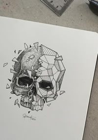 骷髅点刺几何线条纹身图案手稿