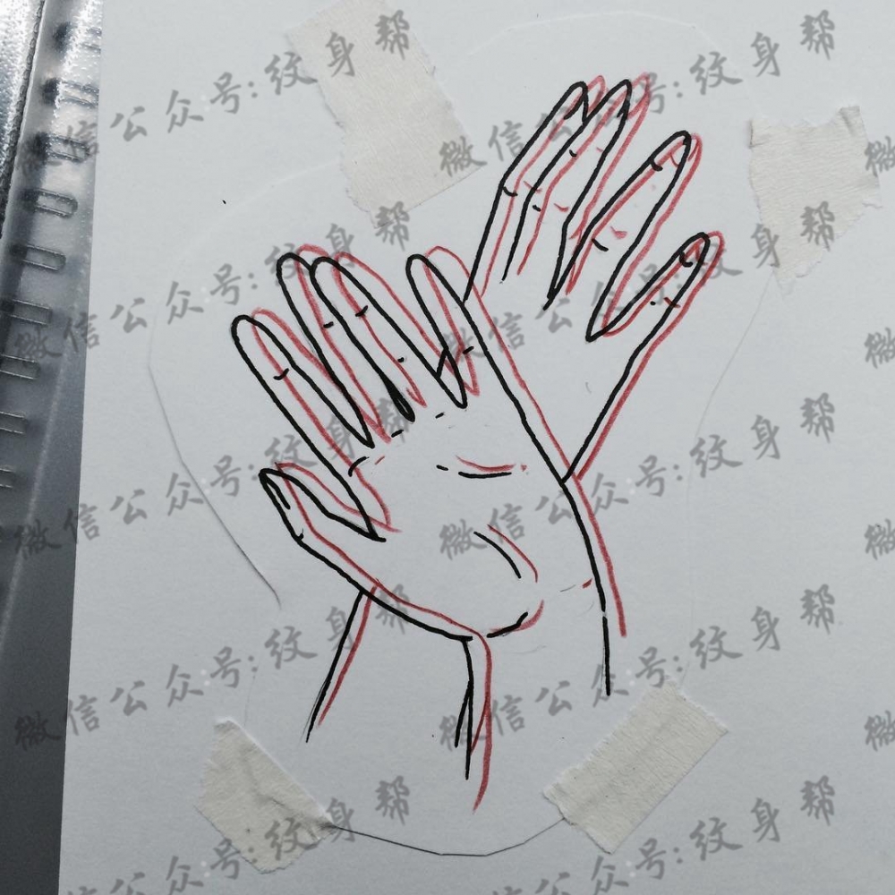 简单线条手纹身图案手稿