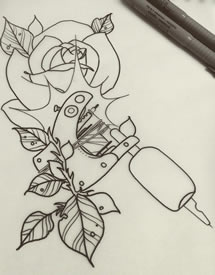 纹身机玫瑰纹身图案手稿