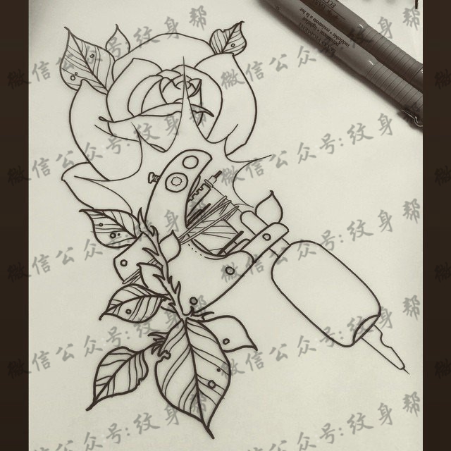 纹身机玫瑰纹身图案手稿