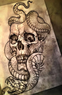 school骷髅蛇纹身图案