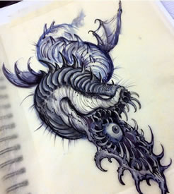 欧美school蛇眼睛纹身图案手稿