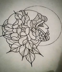 欧美school 花女郎纹身图案手稿