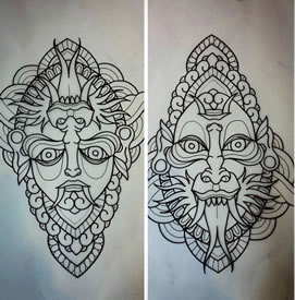 欧美school鬼怪纹身图案手稿