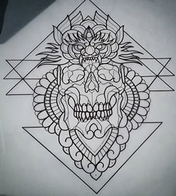 school 欧美骷髅纹身图案手稿