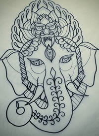 传统象神纹身图案手稿