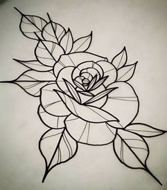school玫瑰线条纹身图案手稿