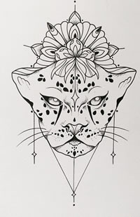 几何线条豹子点刺纹身图案手稿