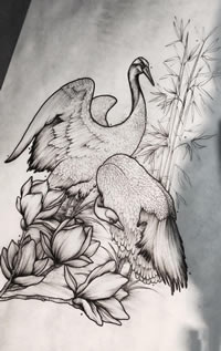 鹤纹身图案手稿