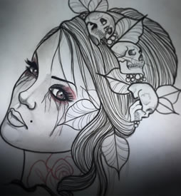 school欧美女郎纹身图案手稿