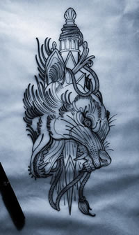 old school 狼头纹身图案手稿