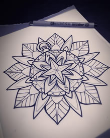 梵花线条纹身图案手稿